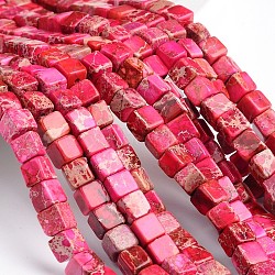 Dyed & Heated Natural Imperial Jasper Cube Beads Strands, Cerise, 6x6x6mm, Hole: 1mm, about 60pcs/strand, 15.3 inch(X-G-M273-02-6mm)