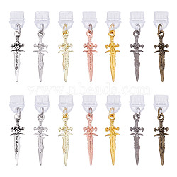 14Pcs 7 Colors Plastic Mobile Dustproof Plugs, with Alloy Sword Pendants, Mixed Color, 42mm, 2pcs/color(HJEW-HY00088)