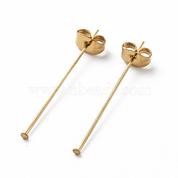 Ion Plating(IP) 304 Stainless Steel Flat Head Pins, with Ear Nuts, Real 18K Gold Plated, 38x0.8mm, Head: 1.4mm(STAS-I315-D05-G)