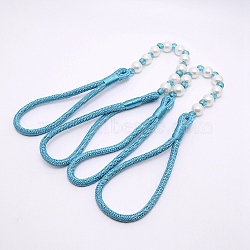 Polyester Curtain Tiebacks, with Round Plastic Beads, Deep Sky Blue, 71.5x0.9cm(AJEW-WH0162-54B)