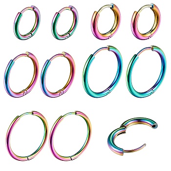 5 Pairs 5 Style Ion Plating(IP) 304 Stainless Steel Small Huggie Hoop Earrings, Hypoallergenic Earrings for Women, with 316 Surgical Stainless Steel Pin, Rainbow Color, 14~25x2~2.5mm, Pin: 1mm, 1 pair/style