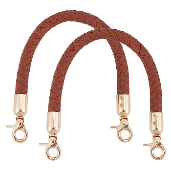 Elite PU Leather Braided Bag Straps, with Lobster Claw Clasps, Saddle Brown, 30.5x1.2cm, 2pcs/box