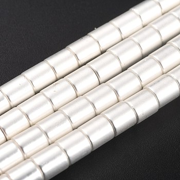 Non-magnetic Synthetic Hematite Beads Strands, Galvanic Plating(Color Retention for 1 Year), Column, Silver Plated, 6x6mm, Hole: 1mm, about 66pcs/strand, 15.91 inch(40.4cm)