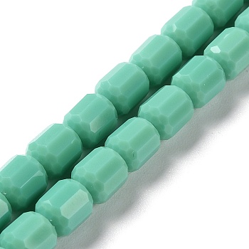 Opaque Glass Beads Strands, Faceted Barrel, Medium Aquamarine, 6.5~7x6mm, Hole: 1mm, about 78pcs/strand, 20.28~21.65 inch(51.5~55cm)