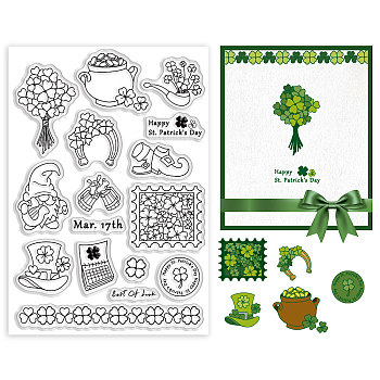 PVC Plastic Stamps, for DIY Scrapbooking, Photo Album Decorative, Cards Making, Stamp Sheets, Film Frame, Saint Patrick's Day Themed Pattern, 16x11x0.3cm