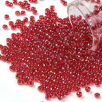 TOHO Round Seed Beads, Japanese Seed Beads, (109B) Siam Ruby Transparent Luster, 8/0, 3mm, Hole: 1mm, about 1110pcs/50g