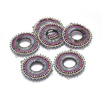 MIYUKI & TOHO Handmade Japanese Seed Beads Links, Loom Pattern, with Shell, Donut, Colorful, 43~45x40~41x2~3mm, Hole: 2mm