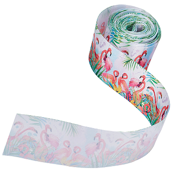 10 Yards Printed Polyester Ribbon, for Bowknot Making, Flat, Colorful, Flamingo Pattern, 5.1x0.02cm