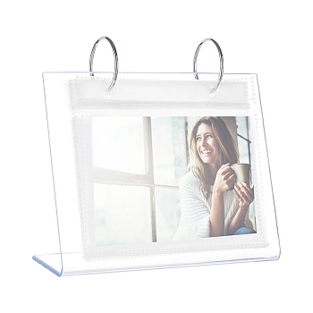 5 Inch Calendar-Style Tabletop Acrylic Photo Album, Standing Flip Photo Frame with Vertical Stand, Holds up to 34 Photos, Clear, 16.8x5.3x16cm, Inner Diameter: 13x10cm