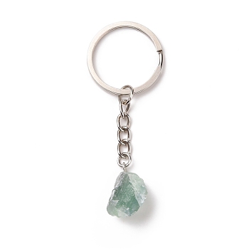 Natural Green Aventurine Keychain, with 201 Stainless Steel Finding, 7.5~8cm