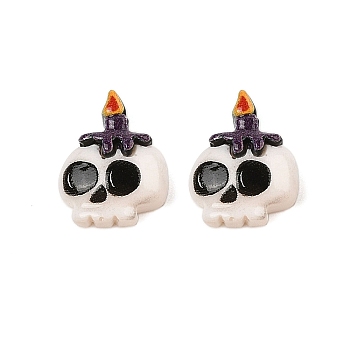 Halloween Theme Opaque Resin Cabochons, Skull, 15x12x6.5mm