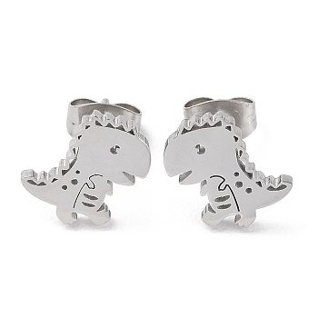 Non-Tarnish 304 Stainless Steel Stud Earrings, Dinosaur, Stainless Steel Color, 11.5x8.5mm