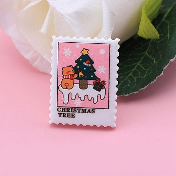 Christmas Stamp Resin Cabochons, Rectangle, Pink, 30.8x23.4x4.2mm