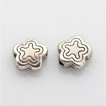 Tibetan Style Alloy Beads, Lead Free & Nickel Free & Cadmium Free, Star, Antique Silver, about 7mm long, 7mm wide, 2.5mm thick, hole: 1.5mm