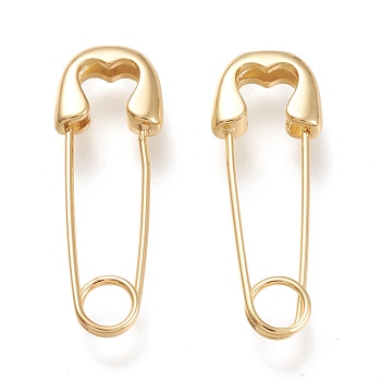 Brass Dangle Earrings, Safety Pin Shape, Golden, 32x11x3.5mm, Pin: 0.8mm