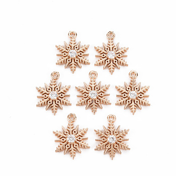 Rack Plating Brass Micro Pave Clear Cubic Zirconia Pendants, Long-Lasting Plated, Cadmium Free & Lead Free, Snowflake, Light Gold, 17.5x13x3mm, Hole: 1.2mm