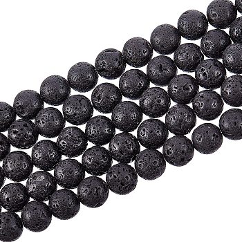 Synthetic Lava Rock Beads Strands, Dyed, Round, Black, 10mm, Hole: 1mm, about 39pcs/strand, 14.96 inch(38cm)