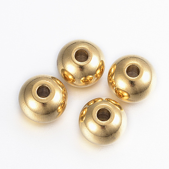 Ion Plating(IP) 304 Stainless Steel Beads, Round, Golden, 8x7.5mm, Hole: 2mm