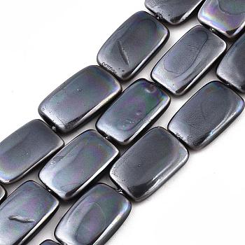 Electroplate Natural Freshwater Shell Beads Strands, Rectangle, Black, 15~16x10x3mm, Hole: 1mm, about 26pcs/strand, 16.14 inch(41cm)