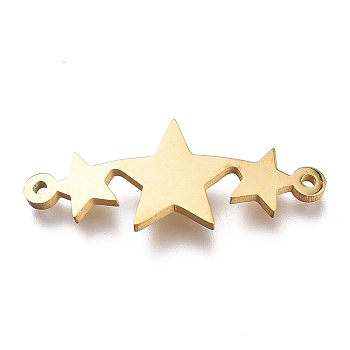 304 Stainless Steel Links Connectors, Laser Cut, 3 Star in a Row, Golden, 10x24x1mm, Hole: 1mm