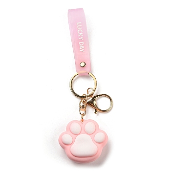 Epoxy Resin Cat Paw Keychain, Cute Charm Golden Tone Alloy Key Ring Ornament, Pink, 45x50mm