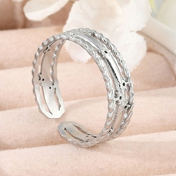 304 Stainless Steel Open Cuff Rings for Women, Stainless Steel Color, 5.5mm, Adjustable