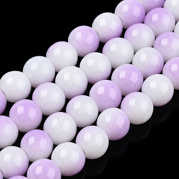Two Tone Opaque Baking Painted Glass Beads Strands, Round, Plum, 8x7mm, Hole: 1.2mm, about 100~102pcs/strand, 29.53~30.12 inch(75~76.5cm)