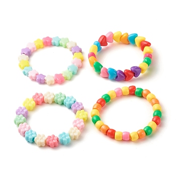 Candy Color Acrylic Beads Stretch Bracelet for Kid, Mixed Color, Inner Diameter: 1-3/4~2 inch(4.5~5cm)