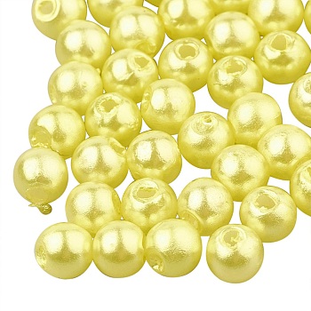 ABS Plastic Beads, Imitation Pearl, Round, Yellow, 8x7.5mm, Hole: 1.5mm, about 760pcs/200g