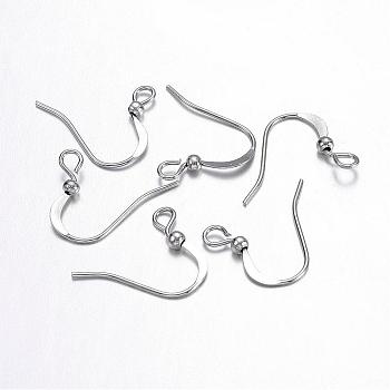 Brass Platinum French Earring Hooks, Flat Earring Hooks, with Bead Charms and Horizontal Loop, Nickel Free, 15mm, Hole: 2mm, Pin: 0.7mm