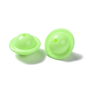 Baking Paint Acrylic Beads, 3D Universe Planet Beads, Light Green, 22x15mm, Hole: 2.8mm