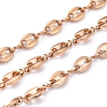 Ion Plating(IP) 304 Stainless Steel Coffee Bean Chain, Unwelded, with Spool, Rose Gold, 7.5x5.5x1.5mm, 32.8 Feet(10m)/roll