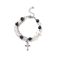 Natural & Synthetic Mixed Stone Beaded Bracelet with Cross Charm(BJEW-TA00184-02)-1