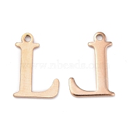 Ion Plating(IP) 304 Stainless Steel Alphabet Charms, Rose Gold, Letter.L, 12x8x1mm, Hole: 1mm(STAS-H122-L-RG)