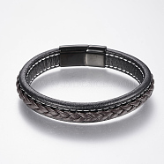 Braided Leather Cord Bracelets, with 304 Stainless Steel Magnetic Clasps, Colorful, 8-5/8 inch(220mm), 29x14x8mm(BJEW-H561-10A)