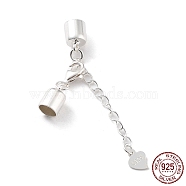 925 Sterling Silver Curb Chain Extender, End Chains with Lobster Claw Clasps and Cord Ends, Heart Chain Tabs, with S925 Stamp, Silver, 23mm(STER-G039-04D-S)
