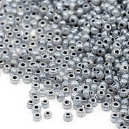 8/0 Glass Seed Beads, Ceylon, Round, Round Hole, Gray, 8/0, 3mm, Hole: 1mm, about 1111pcs/50g, 50g/bag, 18bags/2pounds(SEED-US0003-3mm-156)