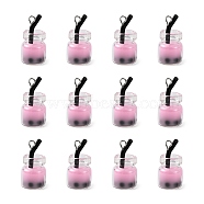 Glass Bottle Pendants, with Resin Inside and Iron Findings, Imitation Bubble Tea/Boba Milk Tea, Pink, 20~25x11~14x11mm, Hole: 1.8mm(CRES-S359-01D)