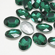 Pointed Back Glass Rhinestone Cabochons, Back Plated, Faceted, Oval, Med.Emerald, 12x10x5mm(RGLA-T080-10x12mm-15)