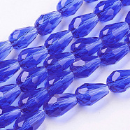 Glass Beads Strands, Faceted, Drop, Blue, 11x8mm, Hole: 1mm, about 57~59pcs/strand, 26.38~26.77 inch(GLAA-R024-11x8mm-3)