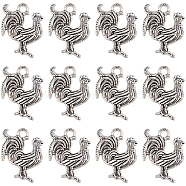 50Pcs Tibetan Style Alloy Pendants, Cock, Antique Silver, 21.5x18x3.5mm, Hole: 2.5mm(FIND-SC0008-12)