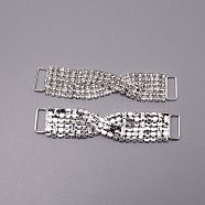 Brass Rhinestone Links Connectors, Garment Accessories, Twsited, Crystal, Silver, 86x18x5mm, Hole: 13x5mm(FIND-WH0001-14)