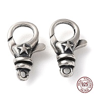 925 Thailand Sterling Silver Lobster Claw Clasps, Star, Antique Silver, 15x9x5mm, Hole: 1.5mm(STER-D003-20AS)