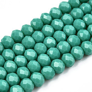 Opaque Solid Color Glass Beads Strands, Faceted, Rondelle, Light Sea Green, 4x3mm, Hole: 0.4mm, about 123~127pcs/strand, 16.5~16.9 inch(42~43cm)(EGLA-A034-P4mm-D31)