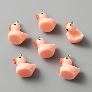 Opaque Resin Pendants, Duck Charm, with Platinum Tone Iron Findings, Light Salmon, 18x12x16mm, Hole: 2mm(RESI-WH0029-12P-05)