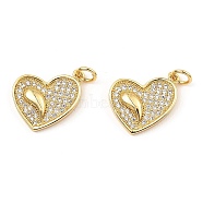 Rack Plating Brass Micro Pave Clear Cubic Zirconia Pendants, Heart, Real 16K Gold Plated, 17.5x13.5x3mm(KK-M253-02G)