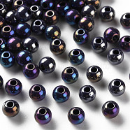 Opaque Acrylic Beads, AB Color Plated, Round, Prussian Blue, 6x5mm, Hole: 1.8mm, about 4400pcs/500g(MACR-S370-D6mm-A19)