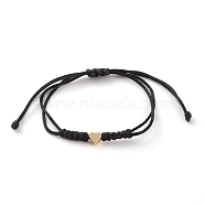 Unisex Adjustable Nylon Thread Braided Bead Bracelets, with Golden Plated Brass Heart Beads, Black, Inner Diameter: 5/8~3-1/2 inch(1.5~9cm)(BJEW-JB05832-01)