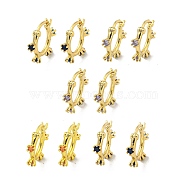 Brass Micro Pave Cubic Zirconia Hoop Earring, Real 18K Gold Plated, Mixed Color, 13.5x3mm(EJEW-C088-30G)