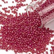 TOHO Round Seed Beads, Japanese Seed Beads, (165BF) Transparent AB Frost Siam Ruby, 11/0, 2.2mm, Hole: 0.8mm, about 50000pcs/pound(SEED-TR11-0165BF)